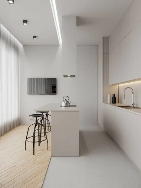 Render Small Apartment Interior Scene Design — Φωτογραφία Αρχείου