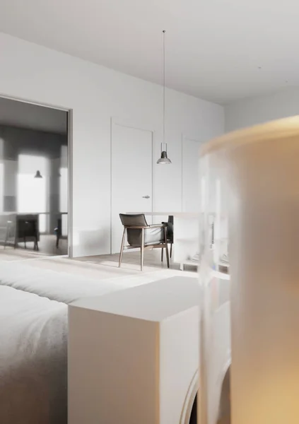 3d render minimalist white apartment building interior scene