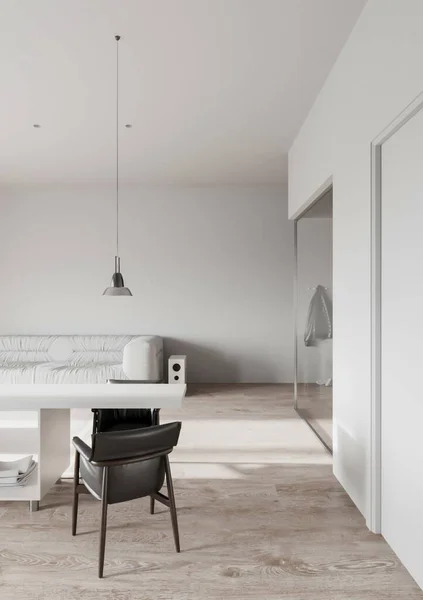 3d render minimalist white apartment building interior scene