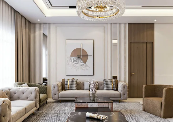 Renderowania Luksusowy Neoklasyczny Majlis Salon Wnętrza Sceny — Zdjęcie stockowe