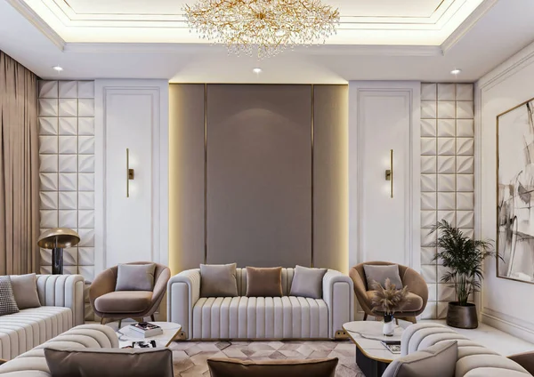 Rendering Von Luxus Neoklassischen Majlis Wohnzimmer Interieur Szene — Stockfoto