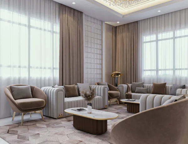 装饰奢华的新古典主义风格客厅室内环境 — 图库照片