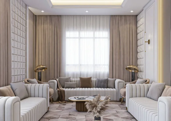 Rendering Von Luxus Neoklassischen Majlis Wohnzimmer Interieur Szene — Stockfoto