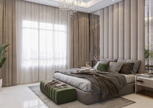Rendern Luxus Neoklassischen Schlafzimmer Interieur Szene — Stockfoto