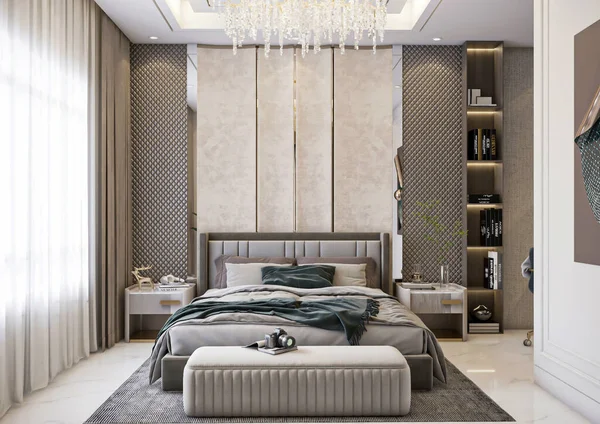 Maken Luxe Neoklassieke Master Bedroom Interieur Scene — Stockfoto