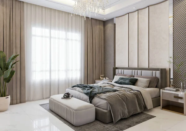 Maken Luxe Neoklassieke Master Bedroom Interieur Scene — Stockfoto