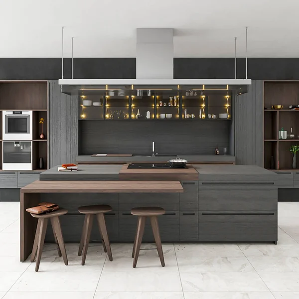 3d rendering modern kitchen with wooden cabinet decoration interior