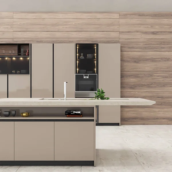 3d rendering modern kitchen with wooden cabinet decoration interior