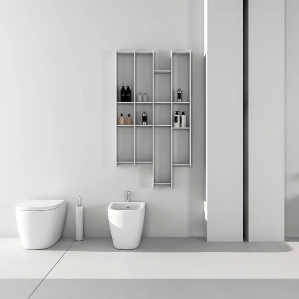 Vykreslování Moderní Minimalistický Koupelna Nábytek Design Interiéru — Stock fotografie