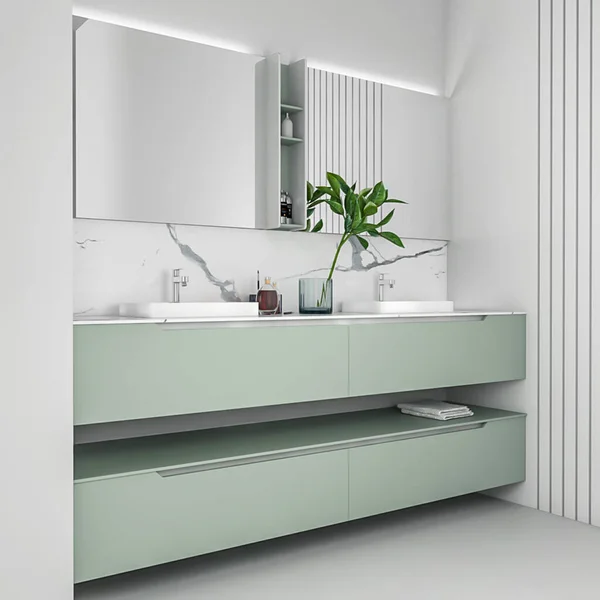 Rendering Modern Minimalist Bathroom Furniture Interior Design — Stock Photo, Image