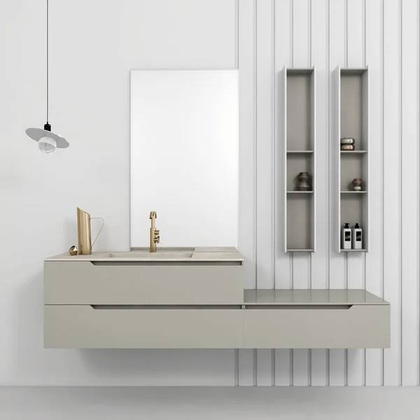 3D渲染现代简约浴室家具室内设计 — 图库照片