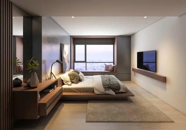 Rendering Hotel Dormitorio Diseño Interior — Foto de Stock