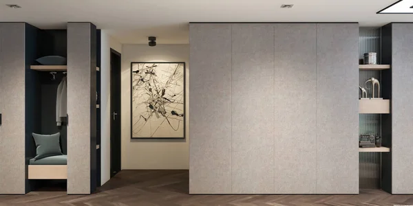 3Dレンダリングアパートリビングルームのインテリアデザインコンセプト — ストック写真