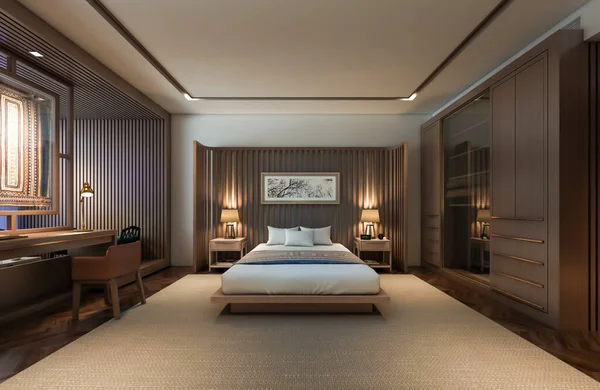 Rendering Hotel Bedroom Interior Design — Stock Photo, Image