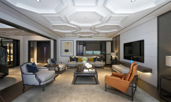 Rendering Luxury Living Room Interior Design — Stock Photo, Image