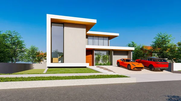 3d rendering modern house building architecture exterior design