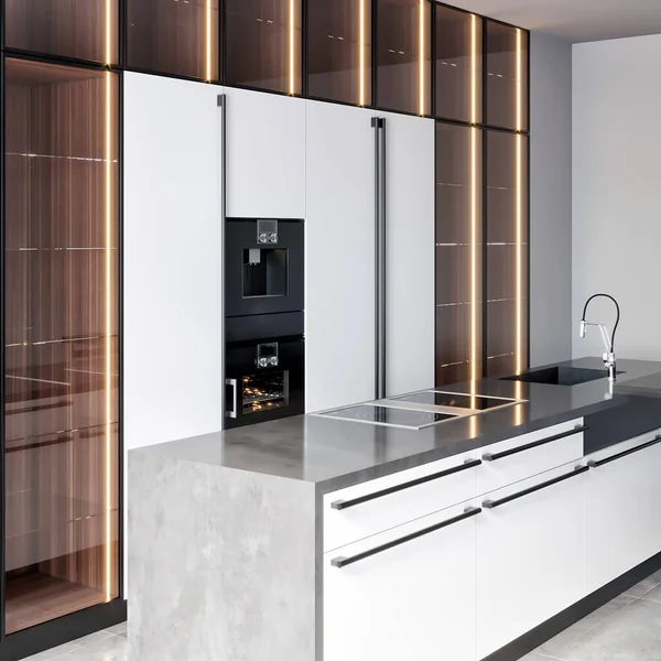 Rendere Mobili Cucina Moderna Interior Design Ispirazione — Foto Stock