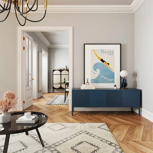 3d rendering classic apartment interior design inspiration
