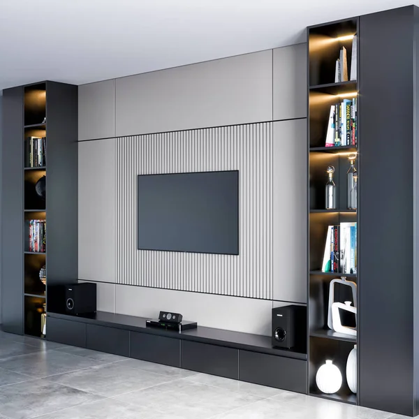 Rendering Moderno Lusso Parete Interior Design — Foto Stock