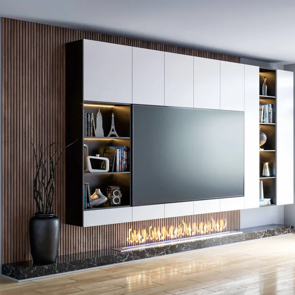 Rendant Moderne Design Intérieur Mur Télévision Luxe — Photo
