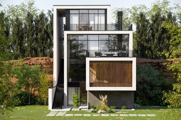 Modern Villa Inşaatı Mimari Dış Tasarım Ilhamı — Stok fotoğraf