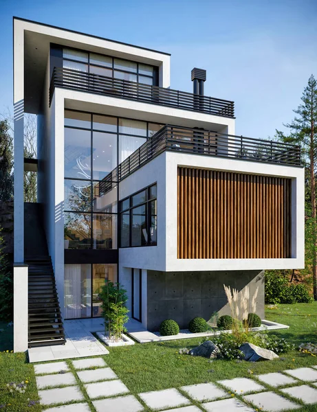 Rendering Moderne Villa Gebouw Architectuur Exterieur Design Inspiratie — Stockfoto