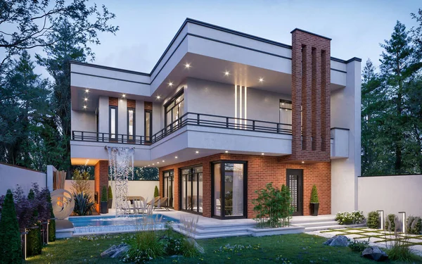 Render Building Architecture Modern Villa Exterior Design — Stock Photo, Image