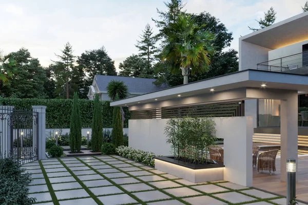 3d render building architecture modern villa exterior design
