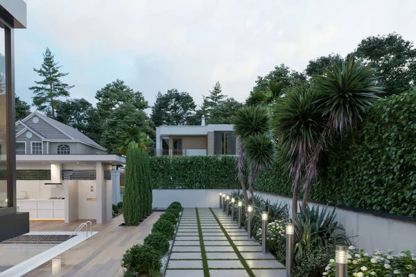 3d render building architecture modern villa exterior design