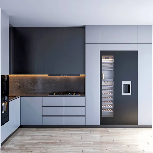 3Dレンダリングモダンなキッチン家具インテリアデザイン — ストック写真