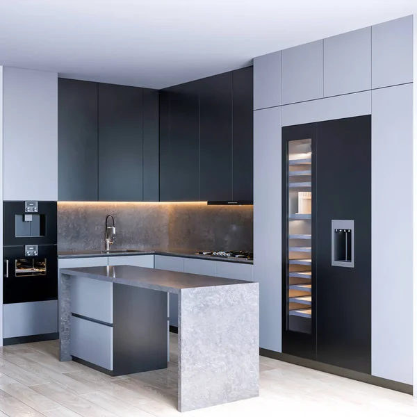 Rendern Moderne Küchenmöbel Innenarchitektur — Stockfoto