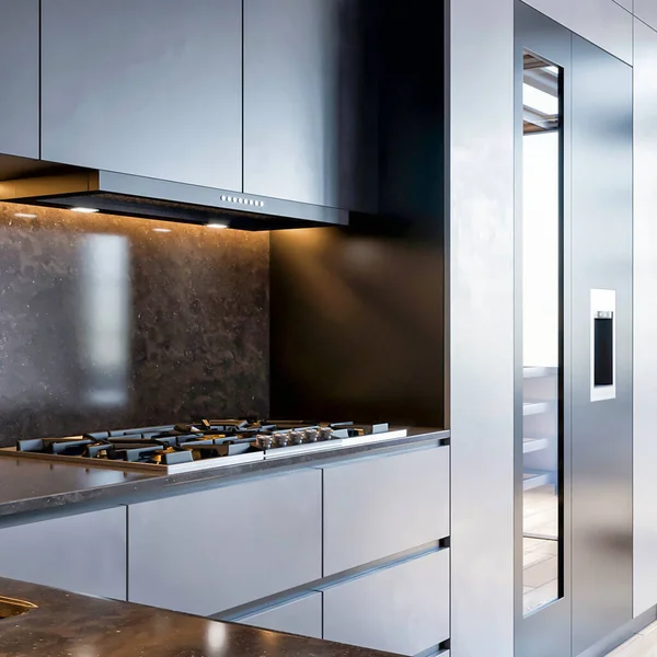 3d render modern kitchen furniture interior design