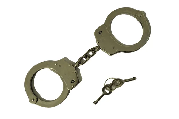 Set Stainless Steel Handcuffs Isolated White Background — Stock Photo, Image