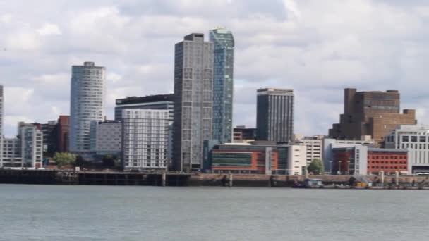 Beautiful Landscape Shot Liverpool City Skyline Present Liver Birds City — Stock video