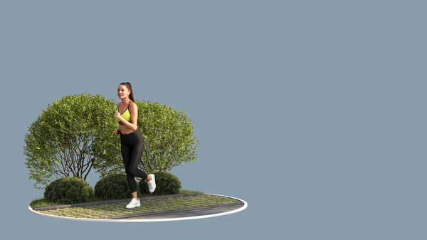 Трехмерное изображение девочки, бегущей по утрам