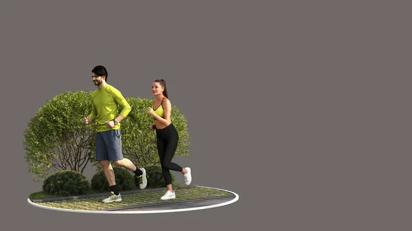 Bild Mädchen Und Junge Beim Joggen Morgen — Stockfoto