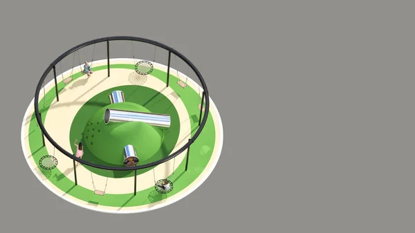 Rendering Green Playground Tunnel Swing Orthographic Projection — Foto de Stock