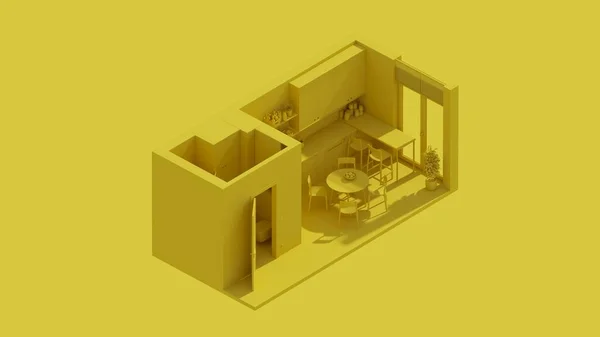 Rendering Isometric Kitchen Room Interior Open View Yellow — Fotografia de Stock