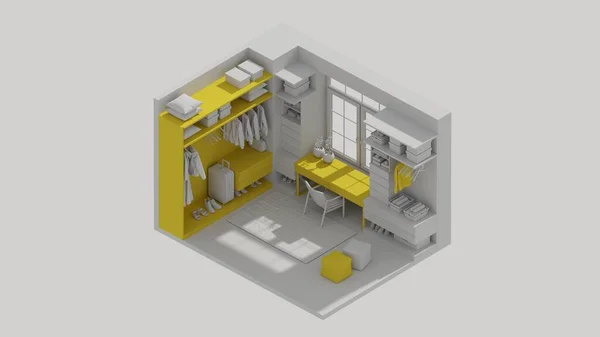 Rendering Isometric Dressing Room Interior Open View — 스톡 사진