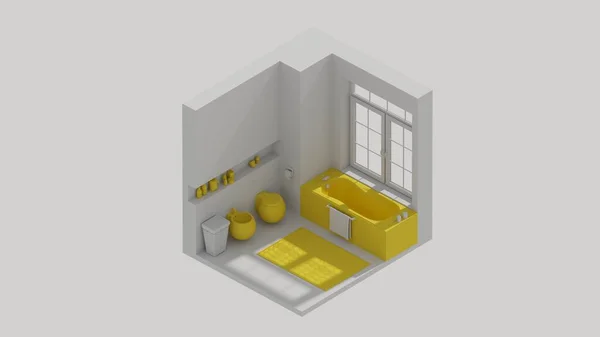 Rendering Isometric Bath Room Interior Open View — Stockfoto