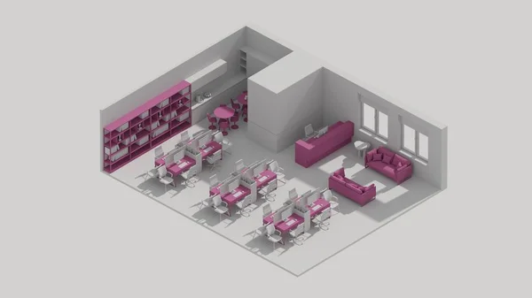 Rendering Isometric Office Room Interior Open View Cabinet Office Room — 스톡 사진