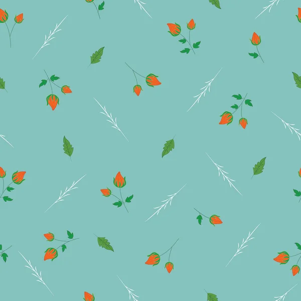 Orange Buds Sky Blue Background Cute Vector Repeat Pattern Textile — Stock Vector