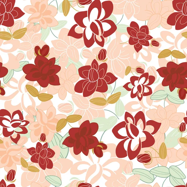Kırmızı ve şeftali rengi. Çiçeksiz güzel bir çiçek vektörü deseni. Kumaş arkaplan, tekstil, kağıt, düğün kartları, moda baskıları. Yüzey deseni tasarımı