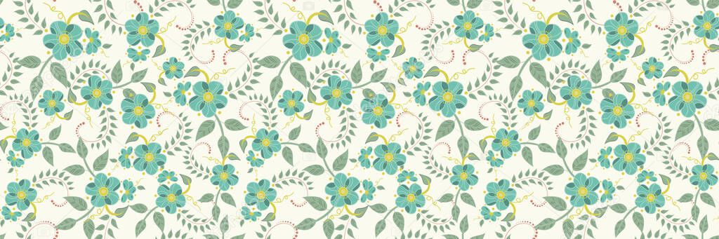 Sea green floral allover vector seamless pattern for fabric and textile uses.    Surface pattern design