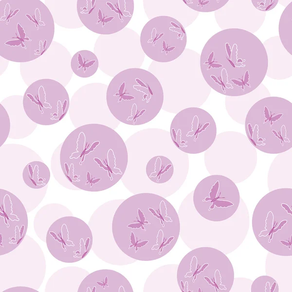 Papillons Violet Violet Dans Jolies Bulles Vecteur Motif Sans Couture — Image vectorielle
