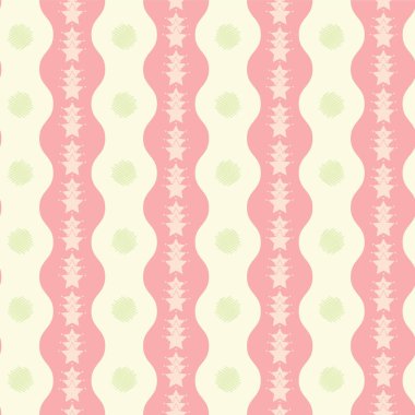 Konfeti şirin pastel pembe ve krem soyut yıldızlar dalgalı zigzag arkaplansız desenli. Tüm tekstil ve kağıt kullanımları için harika