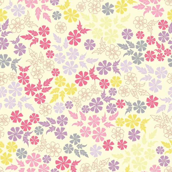 Colourful Flowers Garden Ditsy Vector Seamless Pattern Background Great Light — Vettoriale Stock