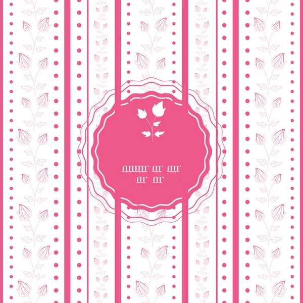 Vector Modern Pink Vertical Stripes Dots Line Art Floral Frame — Vector de stock
