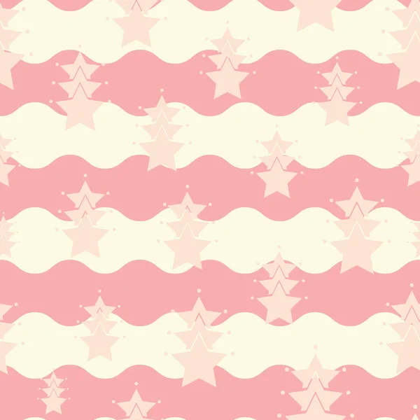 Belles Étoiles Confettis Avec Rose Pastel Crème Ondulé Zigzag Rayé — Image vectorielle