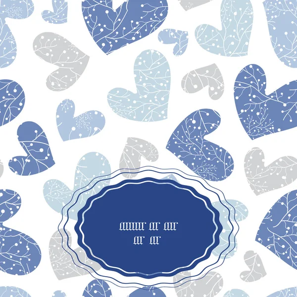 Coeurs Gris Bleu Vectoriel Avec Silhouette Blanche Texturé Sans Couture — Image vectorielle